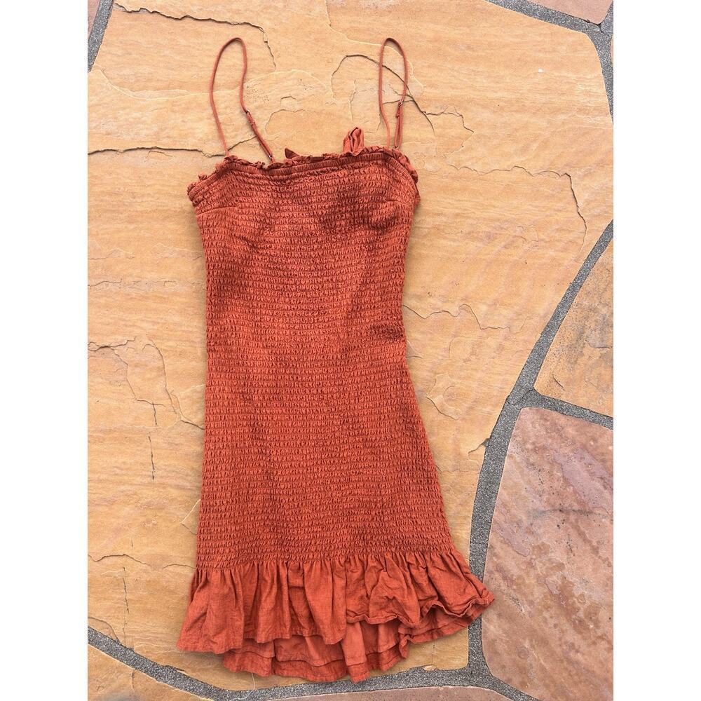 Abercrombie & Fitch Rust Orange Tie Strap Smock Mini Dress Size Small ES